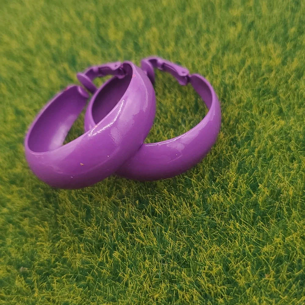 Purple Hoop Earrings Clip On E228